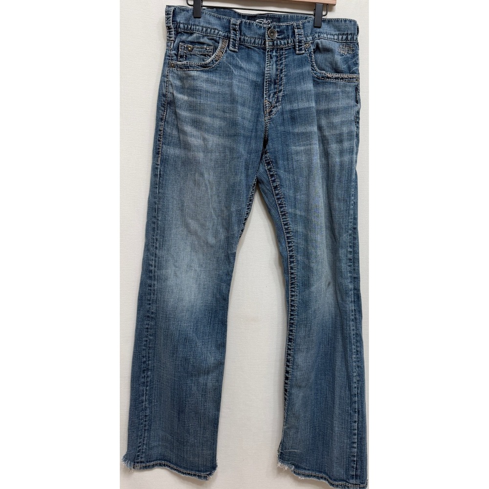 Silver Jeans Men's Zac Relaxed Straight Leg Distressed Medium Wash Denim 33x34